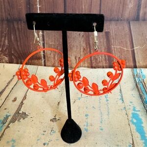 Women’s Orange Alloy Flower Hoop Drop Earrings